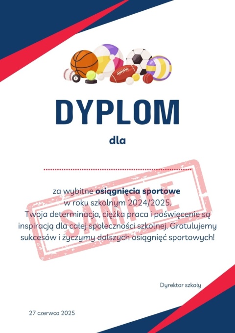Dyplomy 2025 za osiągnięcia sportowe Dyplomy 2025 za osiągnięcia sportowe