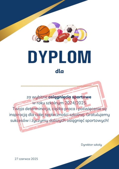 Dyplomy 2025 za osiągnięcia sportowe Dyplomy 2025 za osiągnięcia sportowe